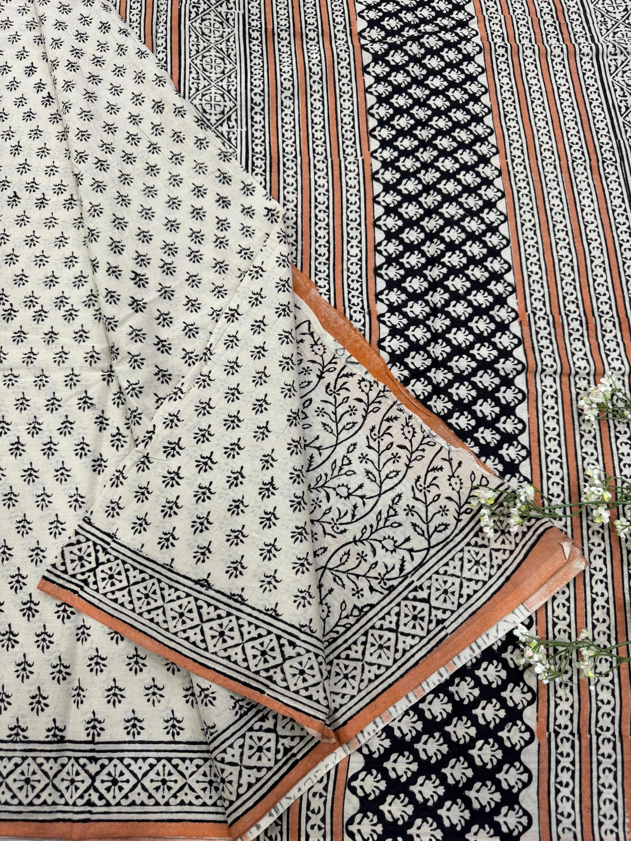 Cream and Black Small Butti Cotton Mul Saree – Premium Wholesale Saree for Retailers & Designers